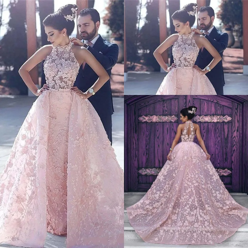 2020 robes de soirée portent arabe Dubaï rose 3D fleurs florales robe de bal sur les jupes dentelle appliques plus la taille robe de soirée formelle robes de bal