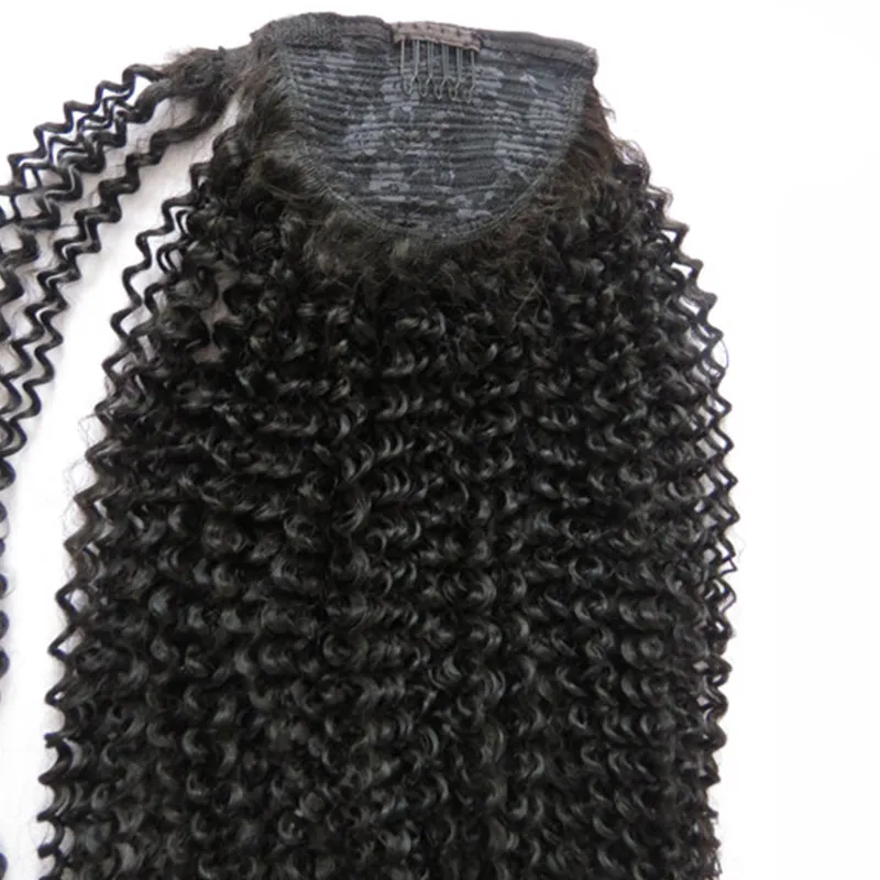 Jet black 3c 4b afro kinky curly human hair ponytail hair extension 160g natural big puff drawstring ponytail clip in