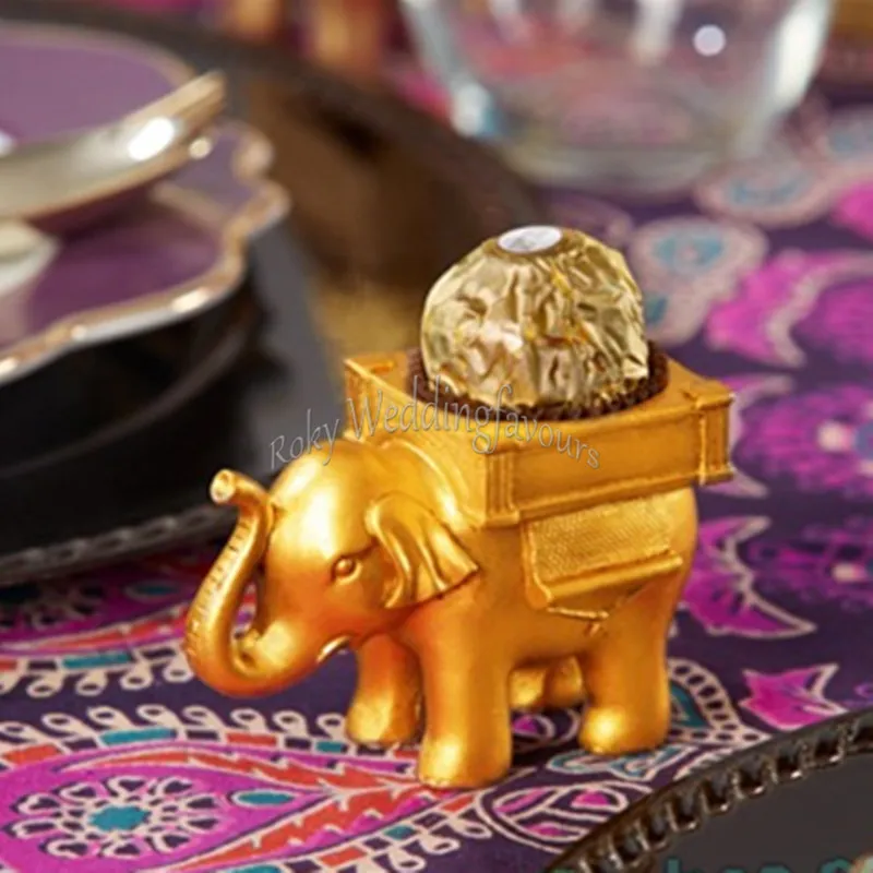 100PCS Lucky Golden Elephant TeaLight Holder Wedding Gifts Party Favirs Event Keepsake Bridal Shower Anniversary Giveaways