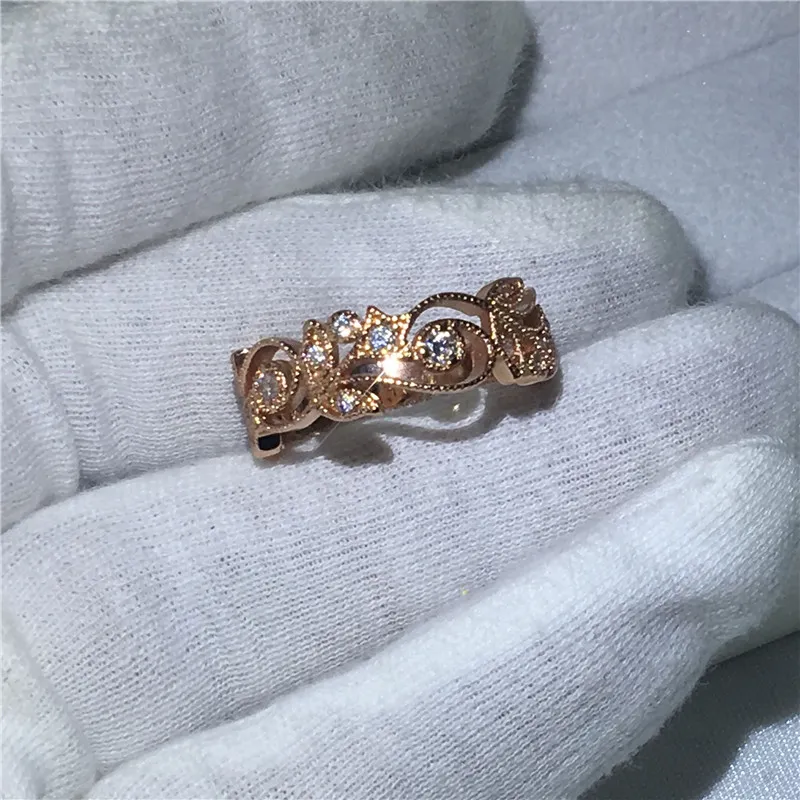 Trendy Kwiat Biżuteria Kobiety DiaMonique CZ Pierścionki Rose Złoto Wypełnione Engagament Wedding Band Pierścionek dla kobiet Najlepszy prezent