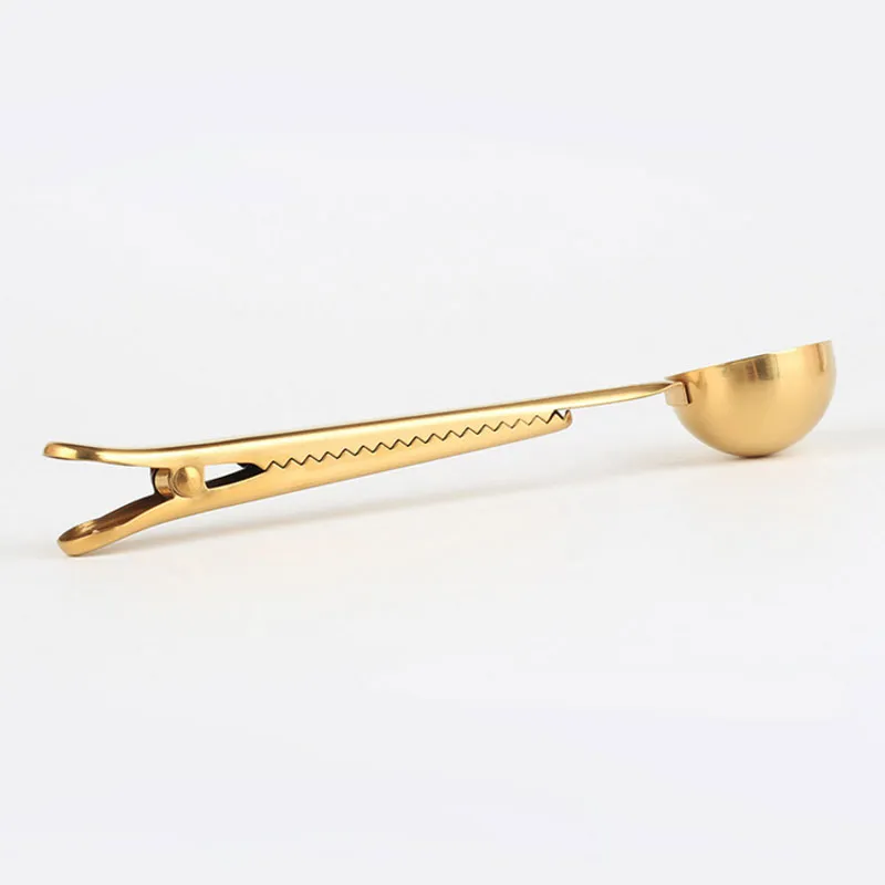 Gold Stainless Steel Coffee Scoop Multi-functional Bag Sealing Clip Ground Coffee Spoon Drinkware Tools 