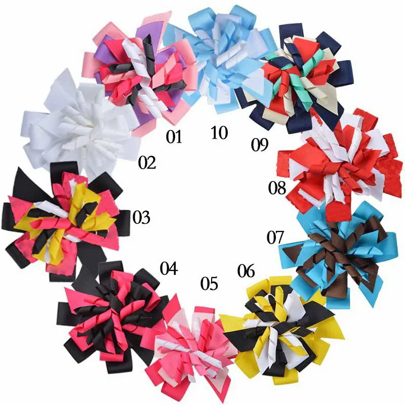100pcs fille M2MG Hairbows Layered Korker ruban bouclé Hair Bows clips Boutique Kids corker Hair bands Hairclips Headwear accessoires PD014