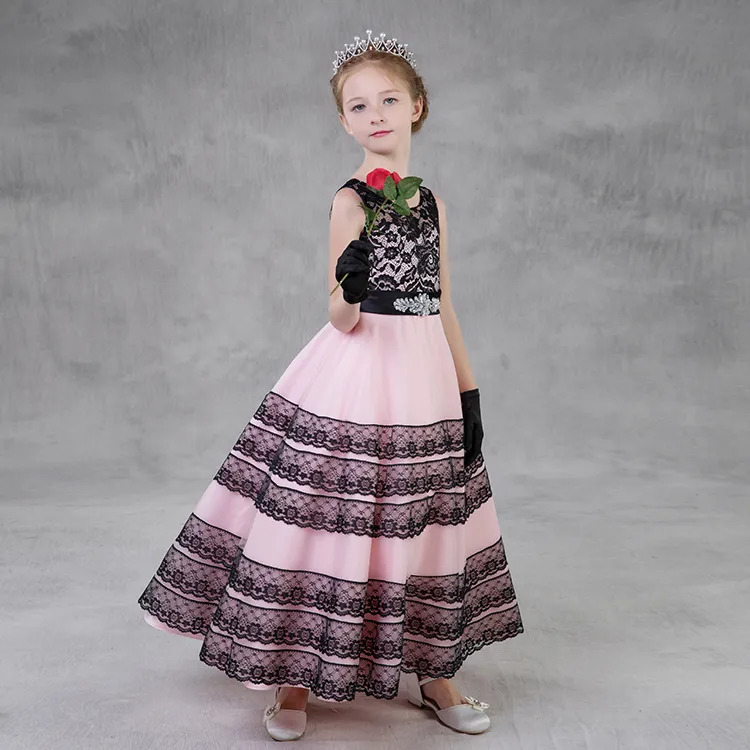 2018 Country Flower Girls Dresses For Weddings Princess Jewel Bow Sleeveless Sashes Long Lace Little Kids Holy First Communion Dress Custom