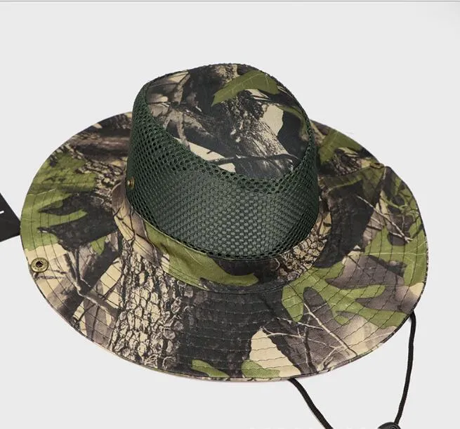 homens verão pesca chapéu de camuflagem malha sunhat pescador Balde chapéus folha de plátano kryptek chapéus Tampão fresco Cowboy