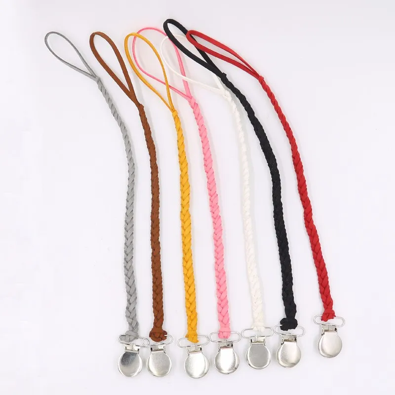 Leather Pacifier Clips Chain Dummy Clip Pacifier Holder Braided Binky