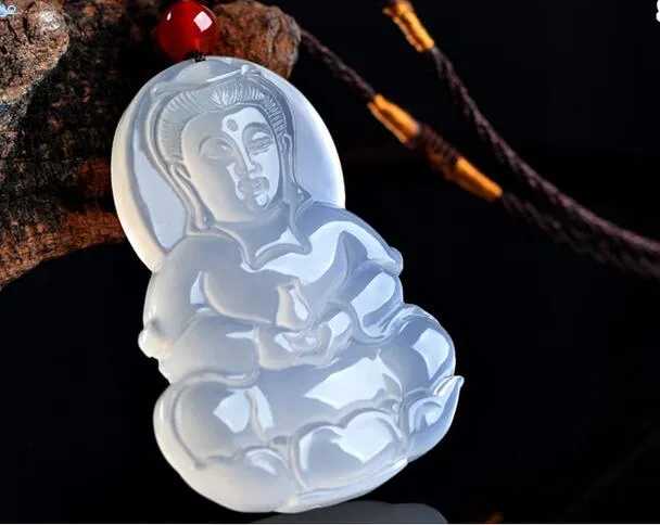 Naturel A cargo jade Guanyin pendentif hommes genre de glace de jadéite calcédoine blanche agate grande marque jade peut faire certificat