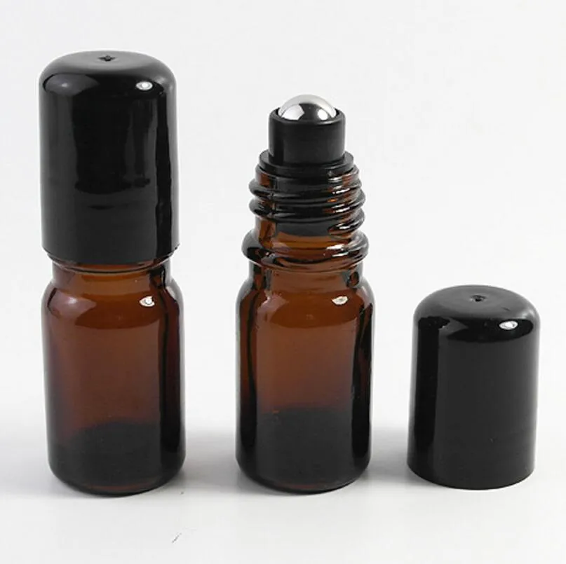 Refillerbar 5 ml Roll på rullflaskor för eteriska oljor Roll-on parfymflaska Deodorant behållare med svart lock LX1162