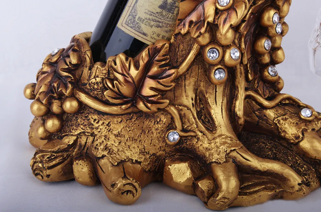 Konst och hantverk harts Grapevine Rack Wine Bottle Holder Glass Cup Display Champagne Flaskor Stativ Hängande Dricker Glasögon
