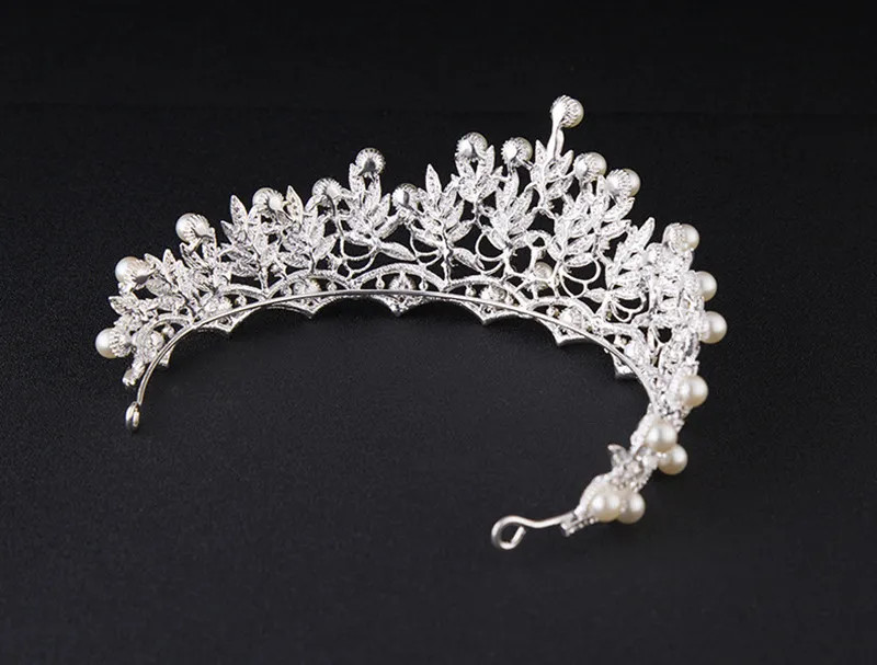 Barokowa Pearl Bridal Crowns Hairbands Silver Bridal Tiaras Opaski Kryształowe Ślub Diadem Królowa Korona Tiara Akcesoria do włosów