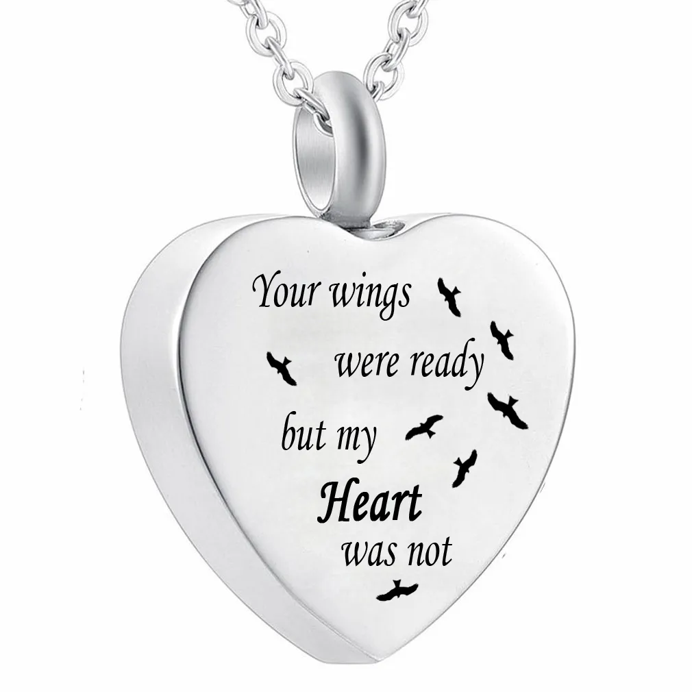 Unisex Angel Wing Houdersake Ketting voor Ashes Urn Hanger, je vleugels waren klaar, maar mijn hart was niet (hart)