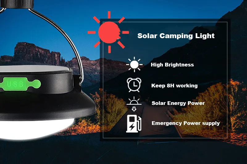 Led tenda luce ricaricabile energia solare campeggio lanterna cellulare esterno durevole GPS ricarica banca di potere