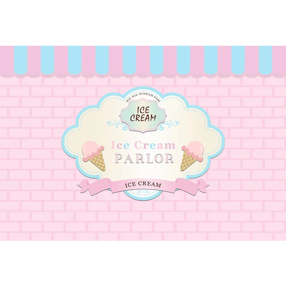 Light Pink Brick Wall Ice Cream Backdrop Printed Newborn Baby Shower Props Customized Kids Birthday Party Photo Booth Background