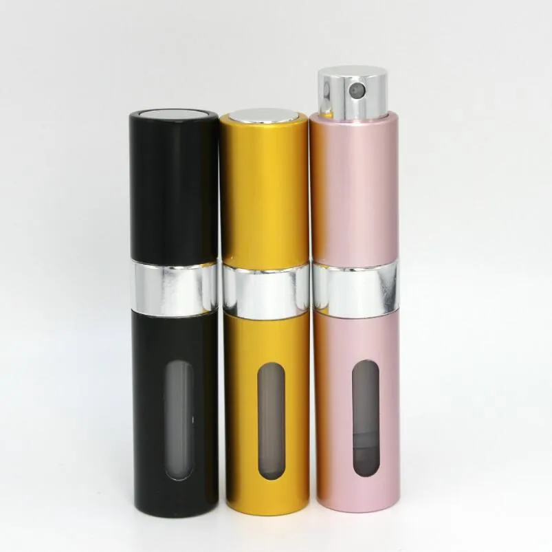 Bärbar 8ml Rotary Spray Bottle Anodized Aluminium Spray Perfume Flaskor Tom Makeup Perfume Tube LX1108