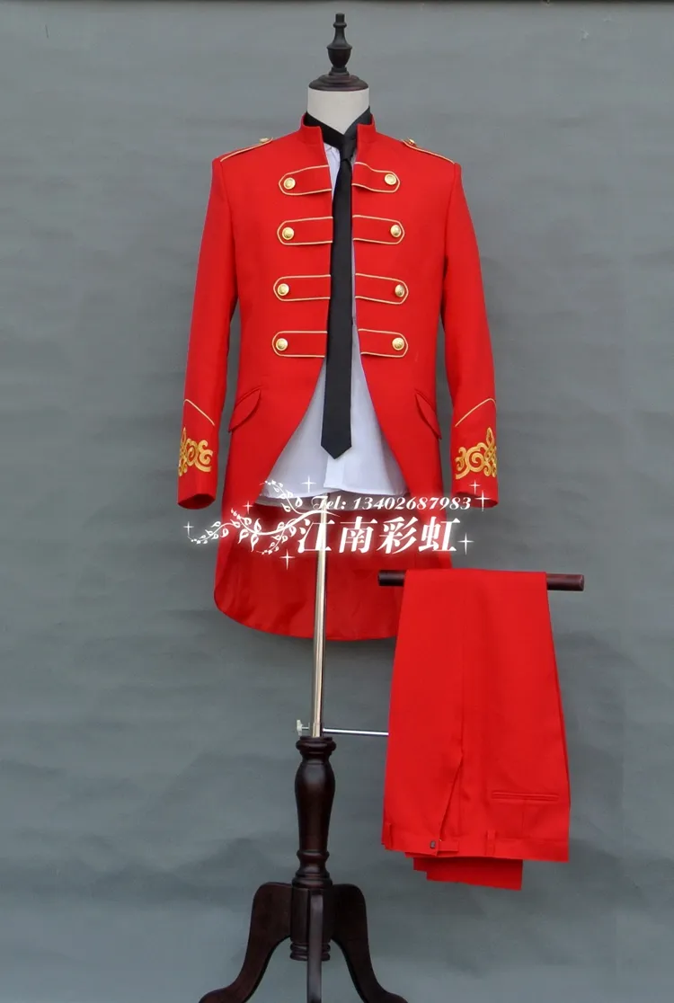 Nowo zaprojektowany Królewski Niebieski / Czerwony TailCoat Tuxedo Mężczyźni Garnitur Formalne Garnitury Mężczyźni Kostiumy Prom Dinarium Garnitury Custom Made Jacket + Spodnie