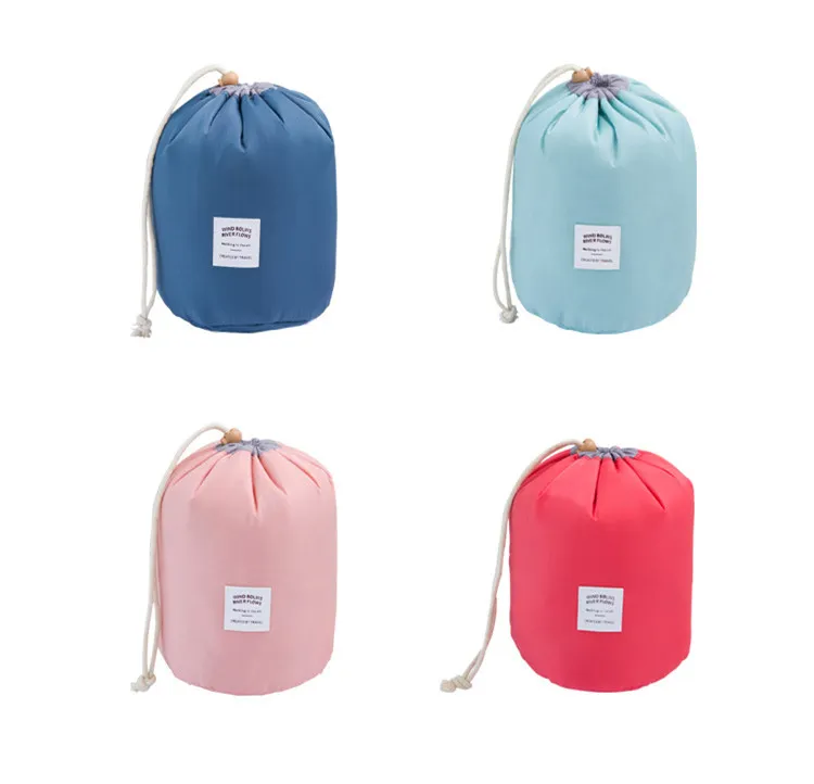 Moda Barril Em Forma de Saco de Maquiagem Cosméticos Make up Bag Drawstring Elegante Tambor de Lavagem Sacos Organizador de Maquiagem Saco De Armazenamento