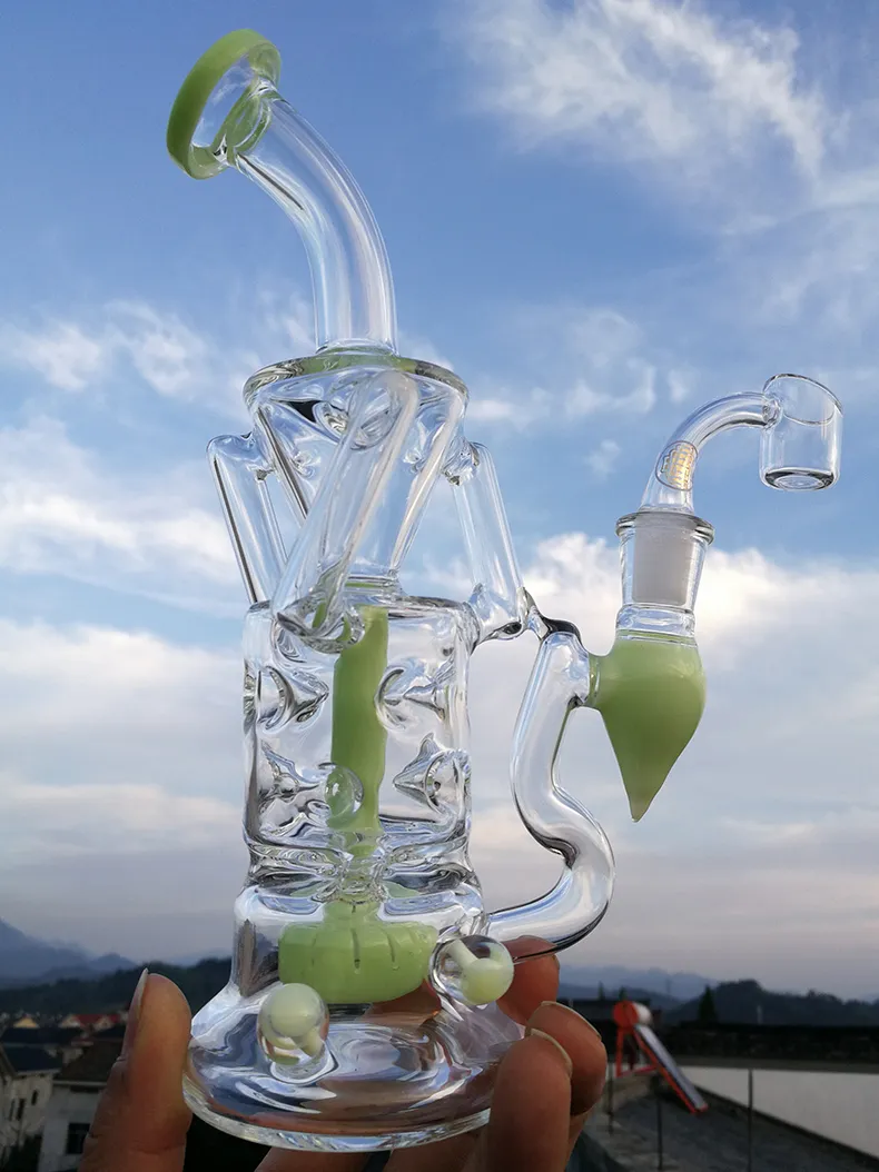 Kleuren glas kunst dubbele recycler bongolie turbine perc bongs waterpijp