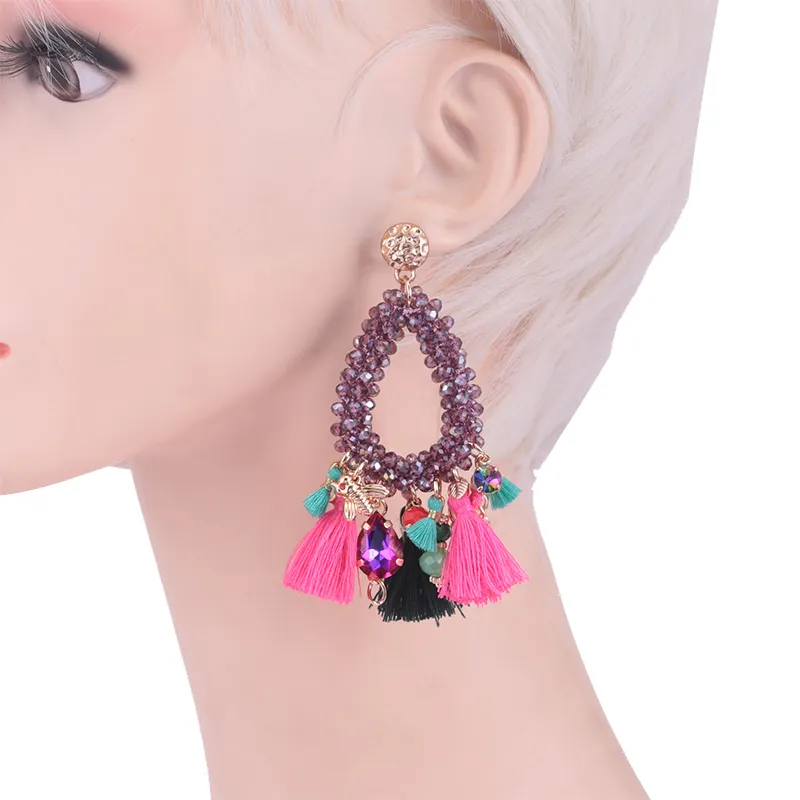 Crystal beads facted handmade drop earrings for woman oorbellen (1)