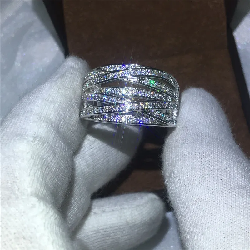 Luxury Women Fashion Jewelry Diamonique CZ White Gold Filled Cross Engagement Wedding Band Ring for Women Men Gift4847620
