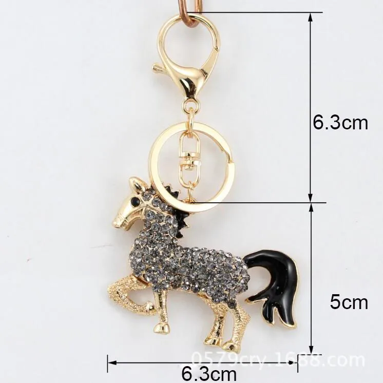 Skillful manufacture big tail horse key chain with crystal key ring cute metal key chain 