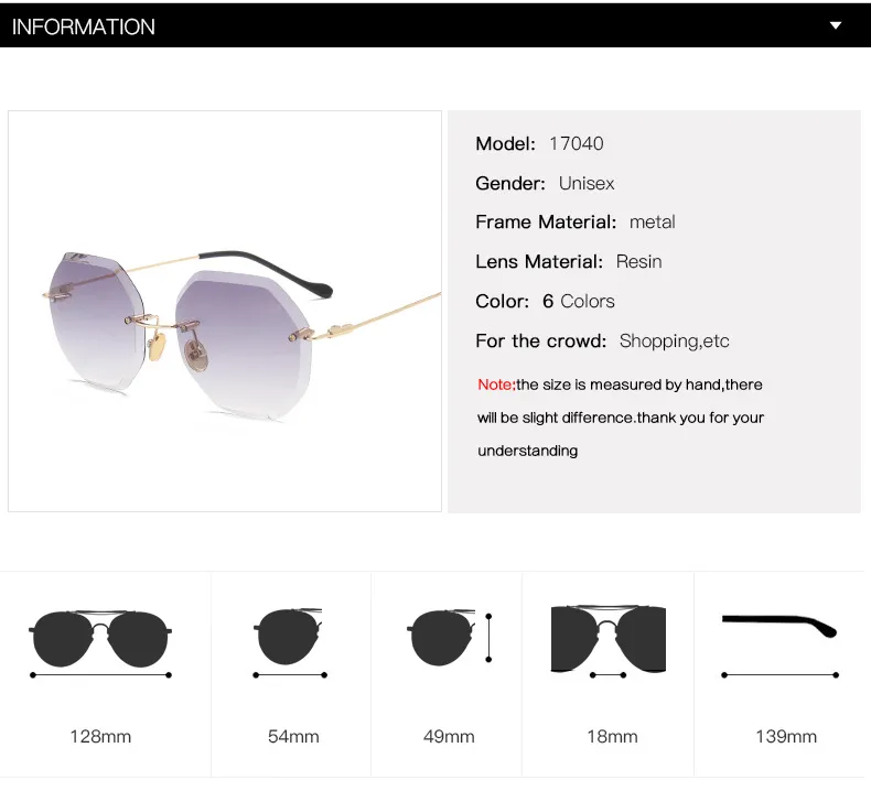 2018 Luxury Rimless Sunglasses Women Brand Designer Oversized Sun ...