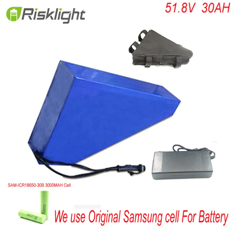 1000W 51.8V 30AH Electric Bicycle Battery 52V Triangle Lithium Battery 52V 30AH E-bike battery+ BMS + charger For Samsung CELL