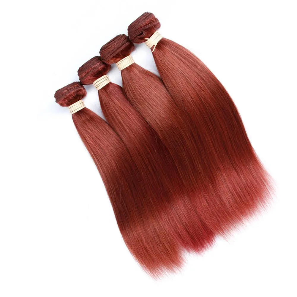 Fasci di capelli brasiliani ramati scuri di colore puro 33 fasci di capelli umani lisci rosso rame con 3 bundle non trattati9137278