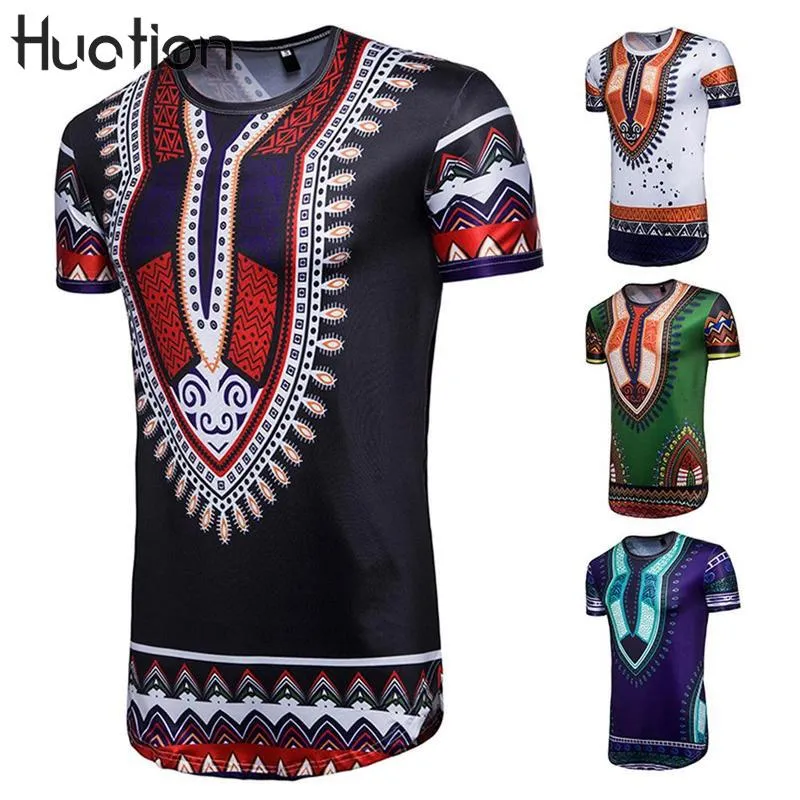 Men's African Traditiod Dashiki T-shirt Boho Hippie Kaftan Festive Tribal O-neck Ethnic Top Short Sleeve Irregular Men T-shirt