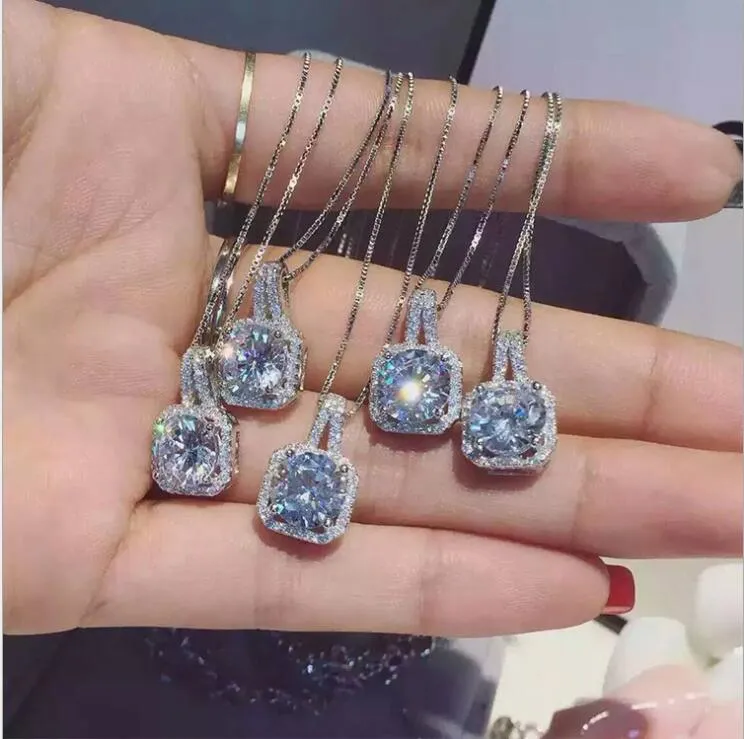 Fashion Simple Jewelry 925 Sterling Silver Round Cut 5a Cubic Zirconia Cz Party Clavicle Chain Diamond Women Cute Necklace Pendant Gift