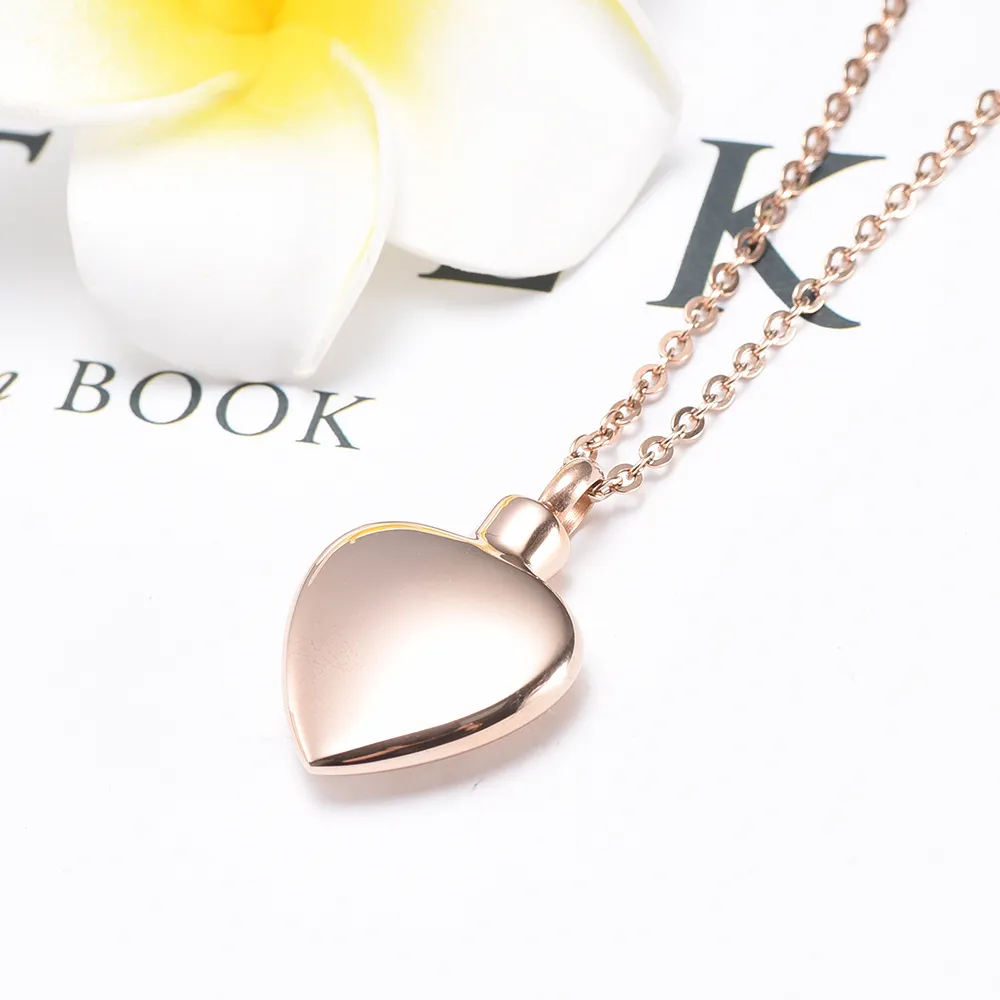 Stainless Steel simple Heart Cremation Pendant Necklace Memory Ashes Keepsake Urn Necklace Funeral Casket Jewelry