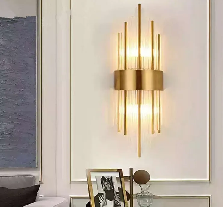 high quality glass wall sconce modern LED wall lights AC110V 220V living room bedroom lamp height 65cm LLFA