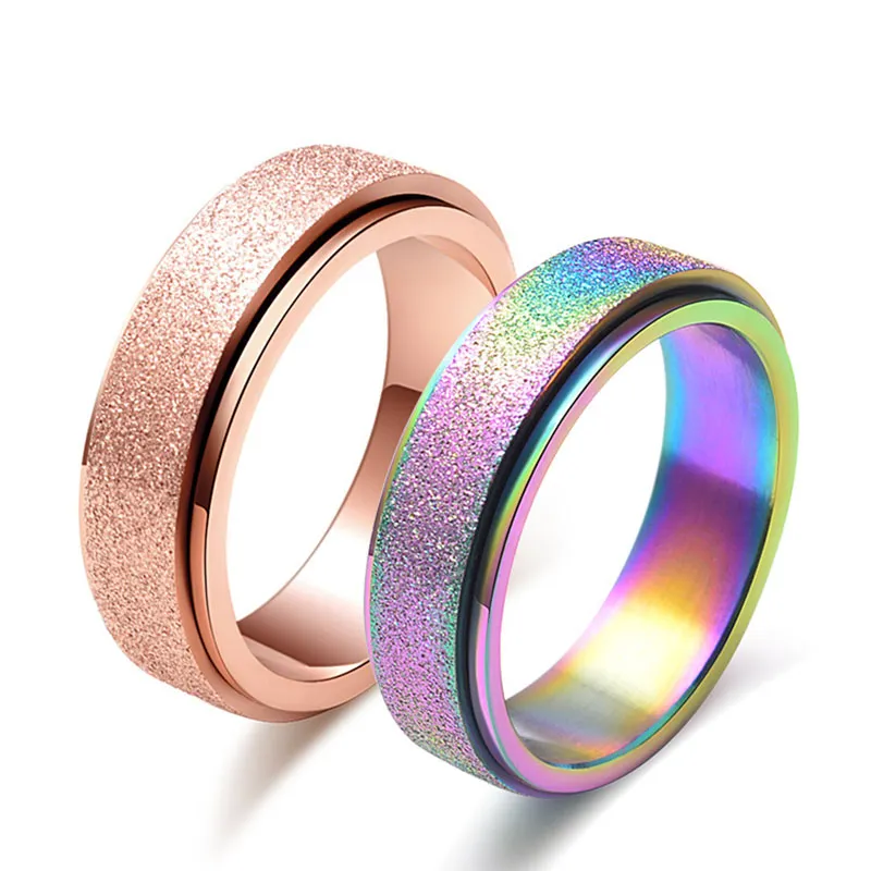 Golden rainbow rotating retro men's women's frosted rings Wholesale Couples ring jewelry drop ship
