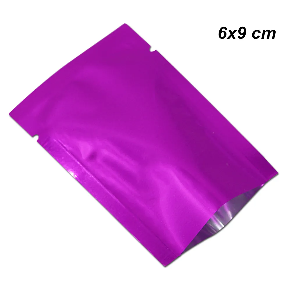 200個/ロット6×9 cm紫色の色の真空シーラーのサンプルパケットアルミホイルマイラー漏れ防止フラットラップ真空バッグ枯渇のための涙ノッチ