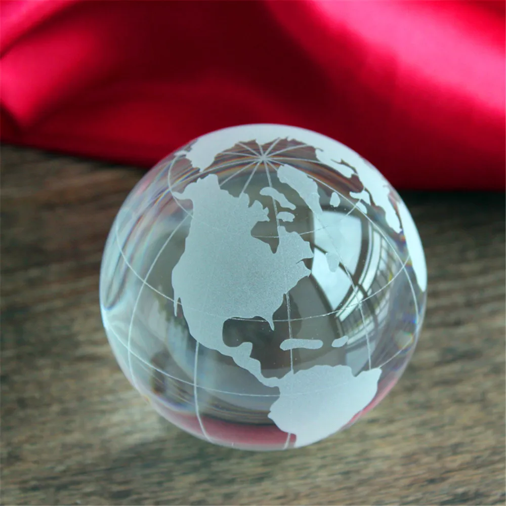 Cristal Verre Marbres terre globe carte du monde Quartz Cristaux Sphère terrarium Bureau Ornements nautique décor à la maison