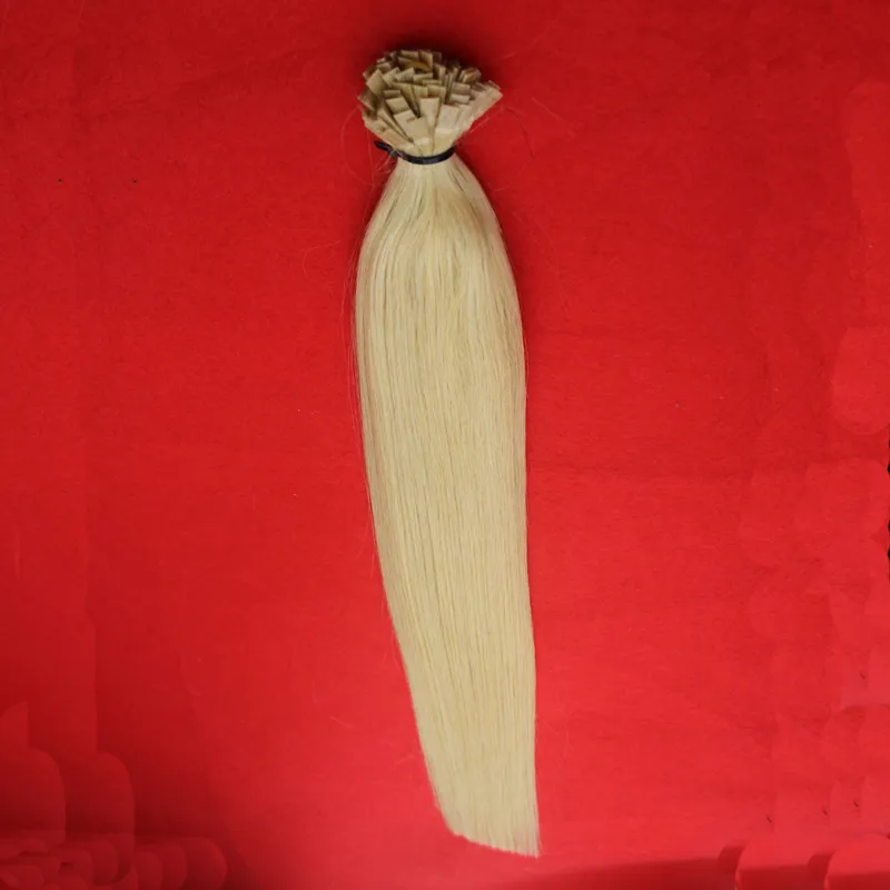 Blond brasilianskt hår 10 "-26" Flat Tips Hårförlängning Keratine Pre Bonded 100s / Väska Brasilianska Straight Keratin Stick Tips Hårförlängningar