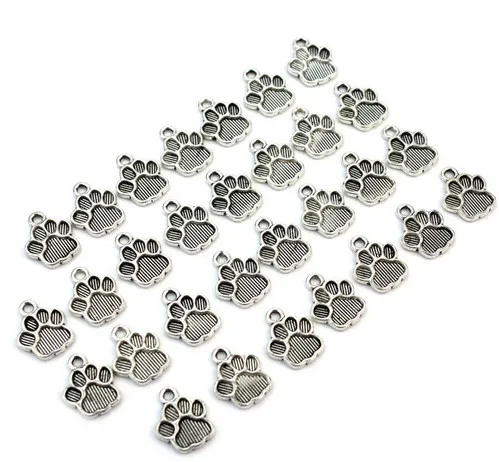 100Pcs alloy Dog Paw Print Footprint Charms Antique silver Charms Pendant For necklace Jewelry Making findings 25x12mm