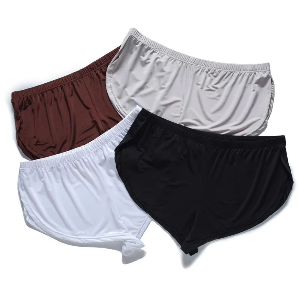 Novo Boxer De Seda Underwear Homens Sexy Low Cintura Shorts Conforto Soft Mens Mens Boxers Homme Slip Homme Boy Home Roupas Sleepwear