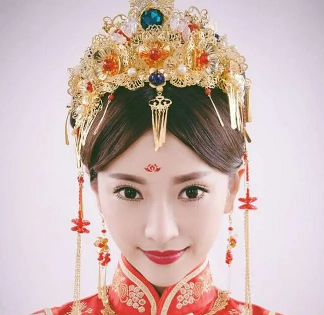 زفاف العروس الصينية غطاء الرأس زي بدلة الزفاف كورون الزفاف الحلي