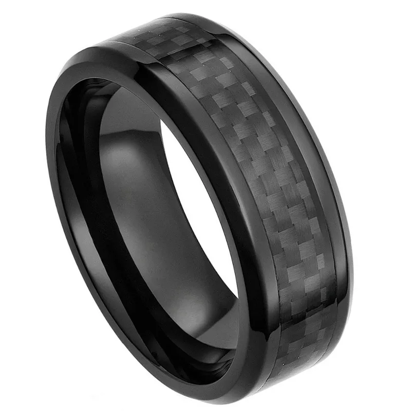 8mm män keramiska ring svart kolfiber inlägg engagemang bröllop band manlig ring anillos mode mens smycken vänner gåva