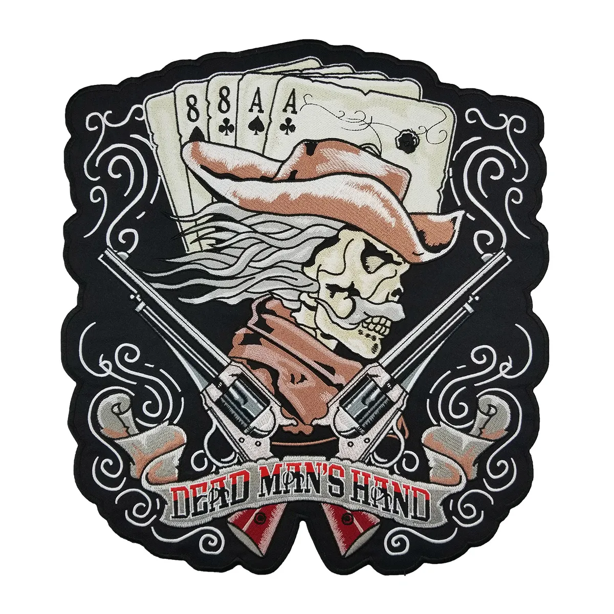 Large Embroidered Patches: Grim Reaper Cowboy With Guns Design