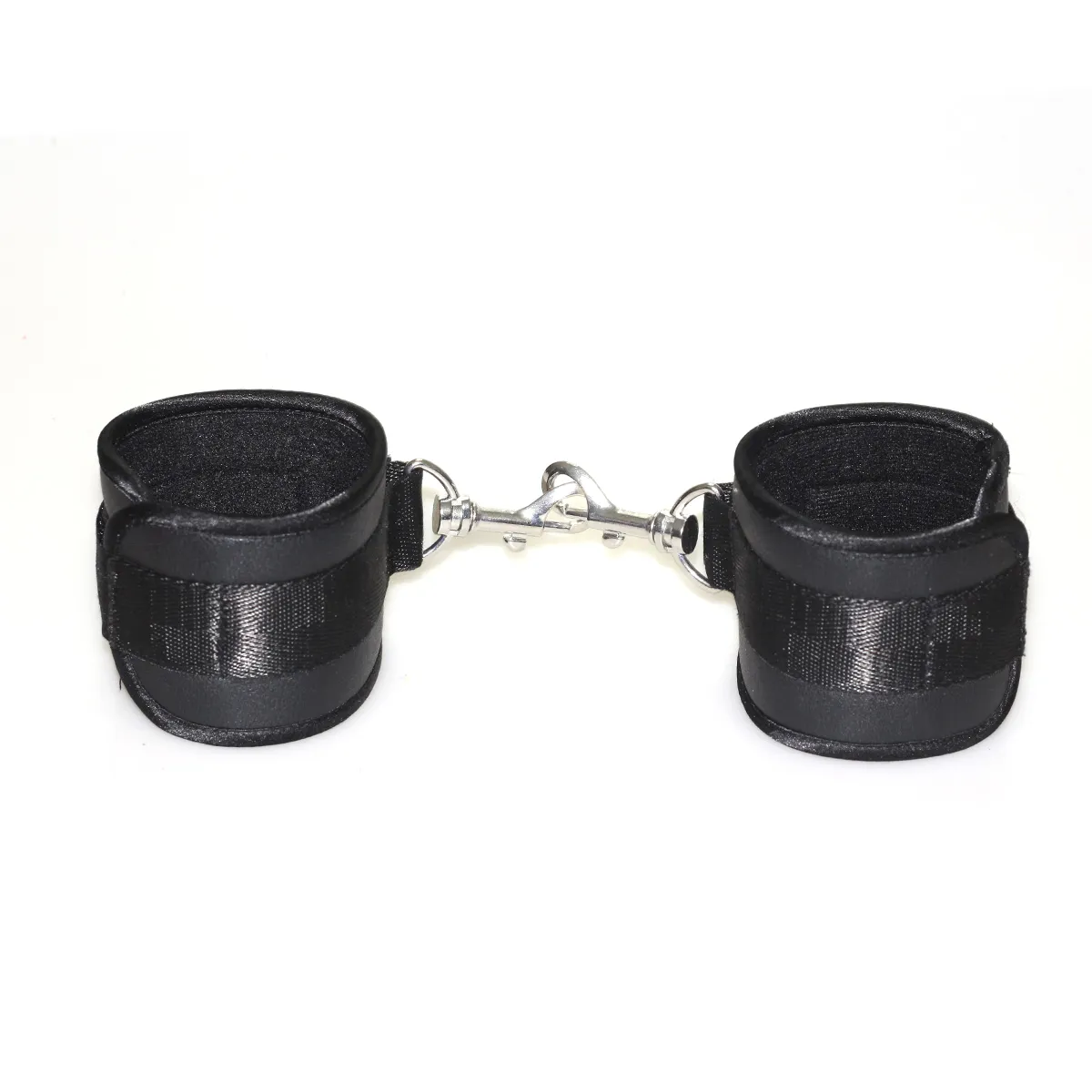 Black pu restraints handcuffs and ankle cuffs bondage gear on bed kit bondage cuffs gear fetish adult sex sm toys