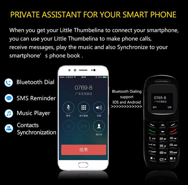 Original GT Star GTSTAR BM70 telefoner Bluetooth Mini Mobiltelefon Singel SIM-kort BT Dialer Universal Trådlös hörlurscellphone