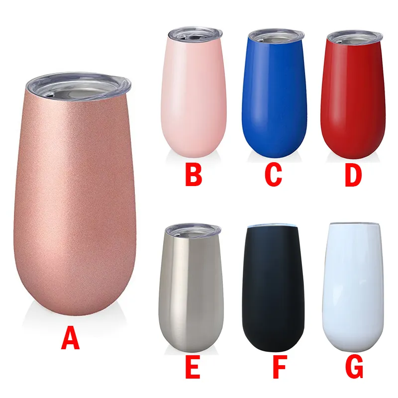 6 oz tumbler Yumurta Bardak Stemless Şarap bardak Kupası Çift Duvar Paslanmaz Çelik bardaklar Vakum Yalıtımlı 27 renkler Bira Kupalar ile hediye kutusu