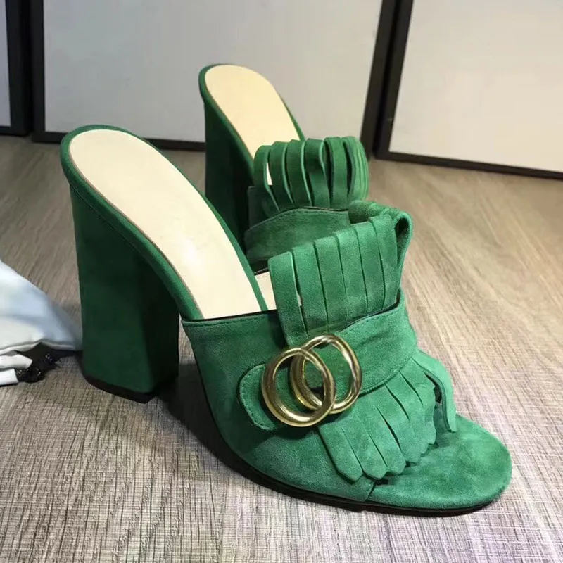 Новое поступление, сандалии-гладиаторы с бахромой и кисточками, женские туфли с открытым носком на массивном высоком каблуке, женская брендовая дизайнерская обувь Muller, размер 35-40