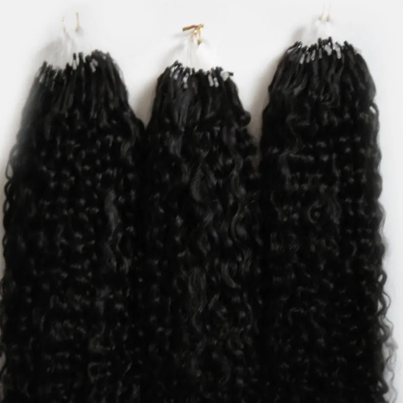 Afro Kinky Curly Hair Micro Loop Human Hair Extensions 300g 1g / s 300s Natural Micro Link Hårförlängningar Mänsklig