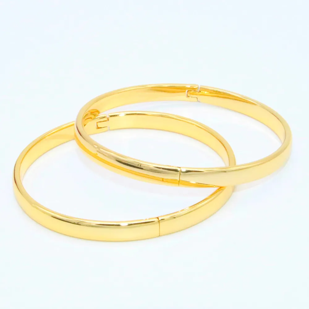 18k Gold Bangles: Plain Yellow Gold Filled Bangle Set Simple