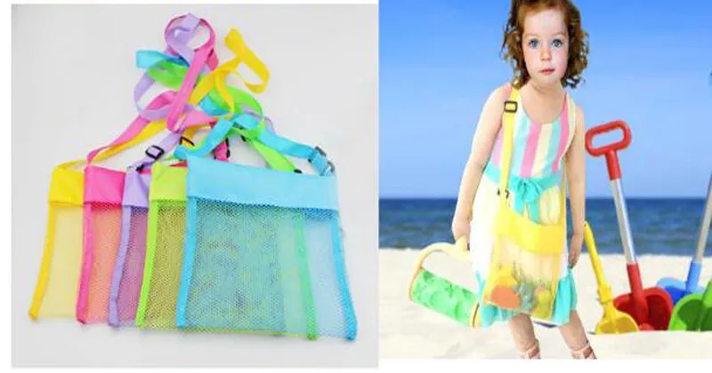 5colors Wholesale Blanks Children Mesh Shell Beach seashell Bag Kids Beach Toys Receive Bag Mesh Sandboxes Away