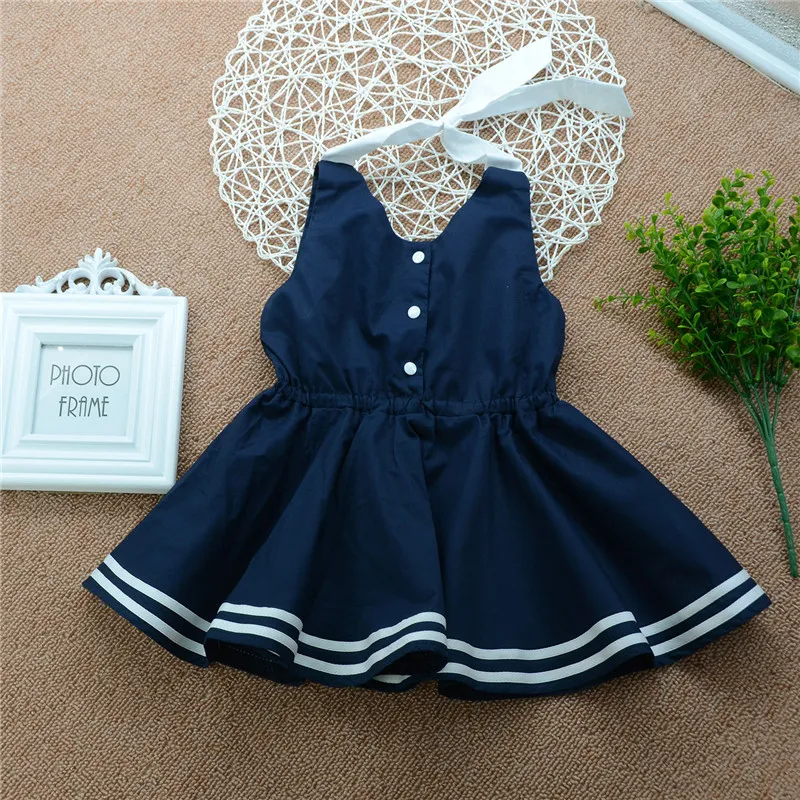 Odzież dziecięca 2018 Lato Dziewczynka Ubrania Księżniczka Granatowa Sukienka Sukienka Paski Baby Bez Rękawów Dress Casual Bebes Sailor Style Sukienki