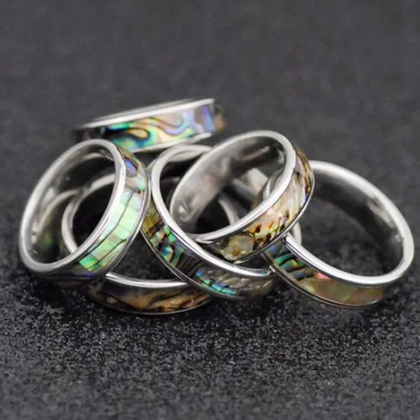 36PCS Natural Shellfish Abalone Shell Inlay 316L Stainless Steel Quality Rings 6mm Width Retro Wedding Engagement Pupular Ring Who212a