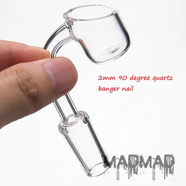 Glass smoking bong banger hanger set including 2mm 90 degree quartz banger dab rig of high borosilicate glass 965