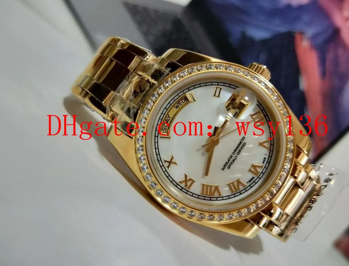 Darmowa wysyłka Luksusowy 36mm 18kt Gold Day Date President 8 + 2 Diamond 18048 Automatyczny Ruch Oglądaj męskie zegarki na rękę